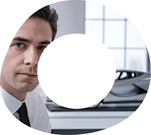 Uomo con capelli neri in camicia bianca e cravatta con dietro auto sportiva Uomo con capelli neri in camicia bianca e cravatta con dietro auto sportiva